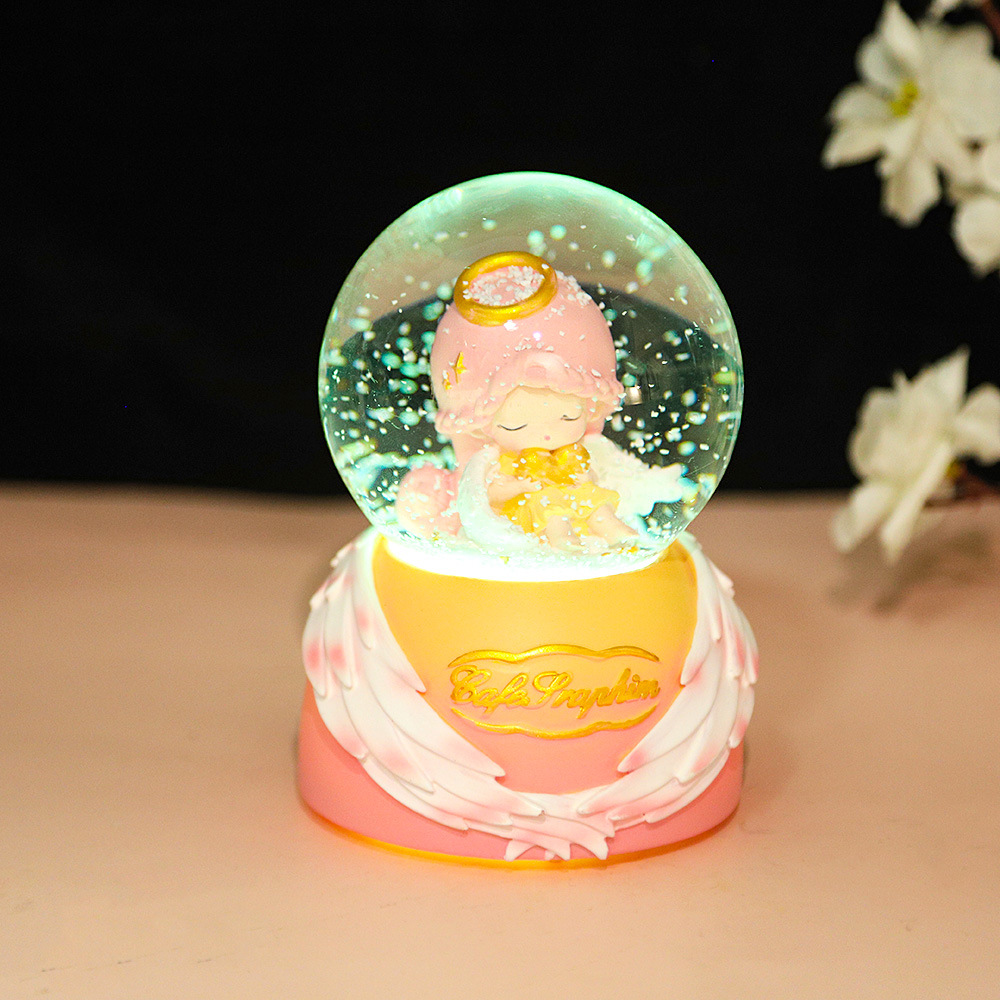 Kryształowa Kula Jednorożec z doprowadziło, Świecąca Muzyka, Kula Śnieżna, Pozytywka, Żywiczna Dekoracja na Biurko, Prezent dla Dziewczynek, Dzieci, na Boże Narodzenie, Urodziny: Czekolada