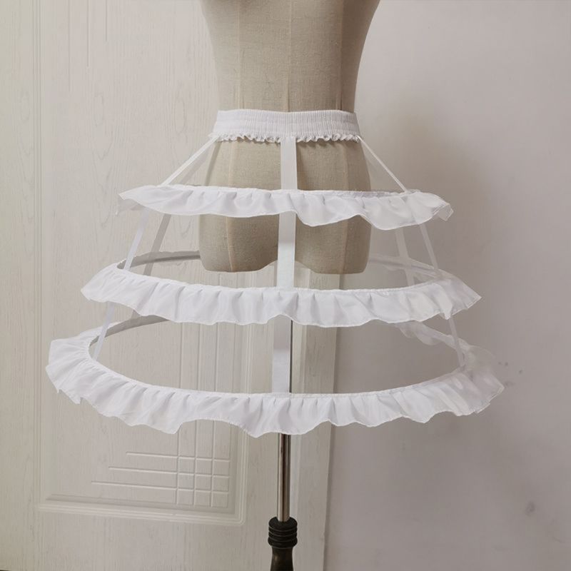 Women 3-Hoop Petticoat Skirt Hollow Out Ruffles Japanese Lolita Dress Pannier Bird Cage Wedding Cosplay Crinoline Underskirt