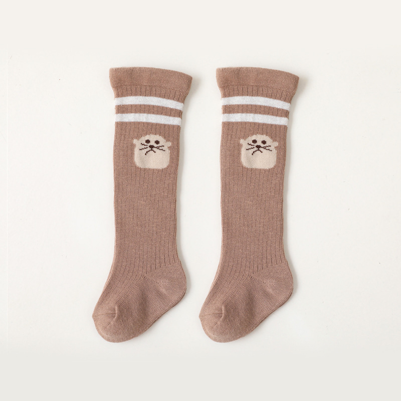 Calzini lunghi per bambini autunno inverno cartone animato striscia animale ginocchio alto neonato ragazza ragazzo calzini da pavimento calzino per bambini in morbido cotone: brown