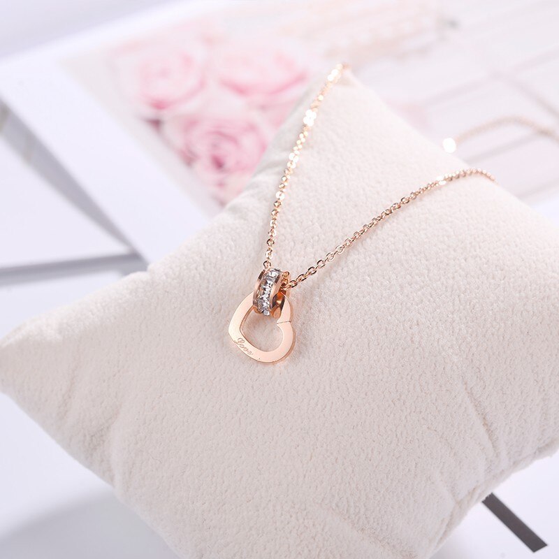 316L Stainless Steel Fashion Fine Jewelry Circle Zircon Love Heart Charms Chain Choker Collier Necklaces &amp; Pendants For Women: Default Title