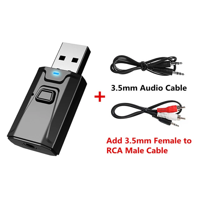 USB Bluetooth 5.0 Nadajnik Odbiornik Mikrofon 3 w 1 Adapter EDR Dongle 3,5 mm AUX do TV PC Słuchawki Domowe Stereo Samochodowe HIFI Audio: WHITE