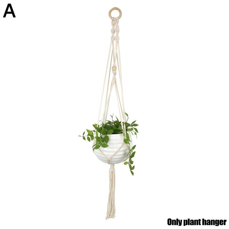 1-- pack macramé plantenhangers, verschillende niveaus, handgemaakte bloemenhouderset, katoenen standaard, touwplantenbakken voor binnen, hangend, po  i0 g 2: A