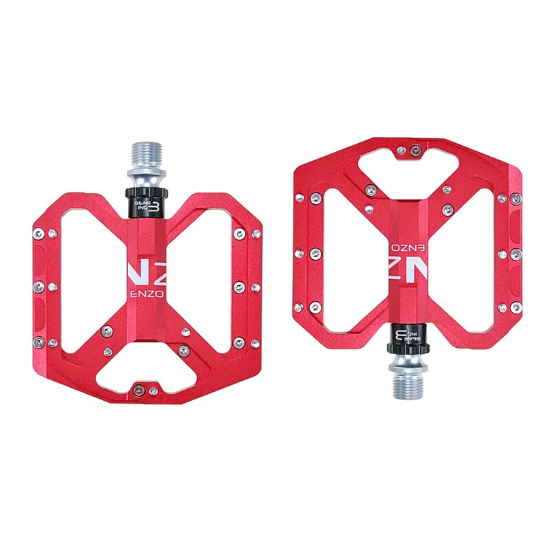 Pédales de vtt 3 roulements antidérapantes en alliage d&#39;aluminium, pièces de bicyclette large Enzo: Rouge