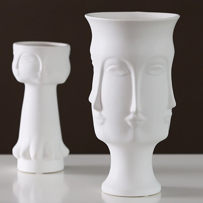Lady / Men Face Head Planter Vase Flower Human Succulent Pot Home Garden Ornament White Ceramic Craft