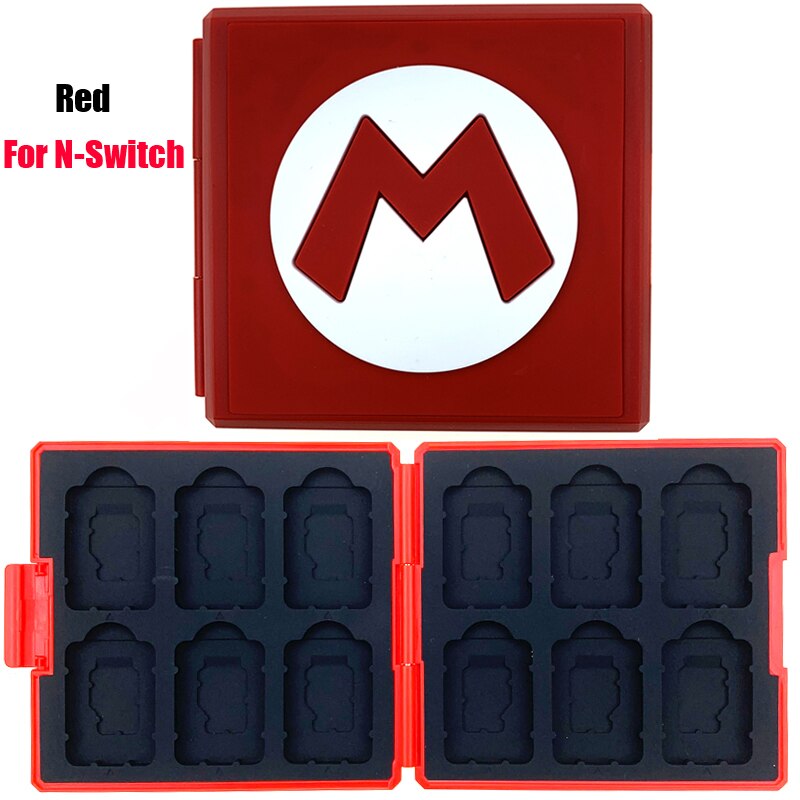 12in1 para Nintend interruptor estuche de tarjetas de juego protectora dura de la cubierta de la caja de almacenamiento para NS juegos de memoria SD /Micro SD tarjeta caso: RED for Switch