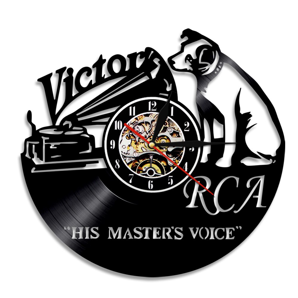 1Piece Victor RCA Vinyl Record Clock Cute Dog Handmade Wall Decor Animals Vintage Hanging Art Timepiece Clocks