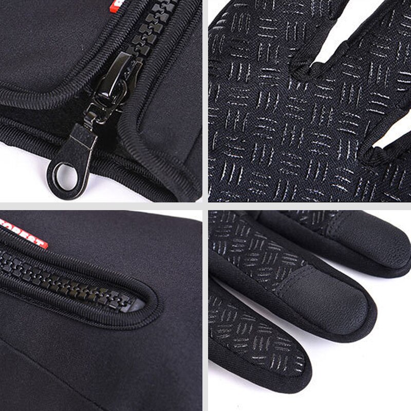 Cykling unisex varma handskar vinter vindtäta full finger handskar utomhus bergsklättring fleece pekskärm vantar