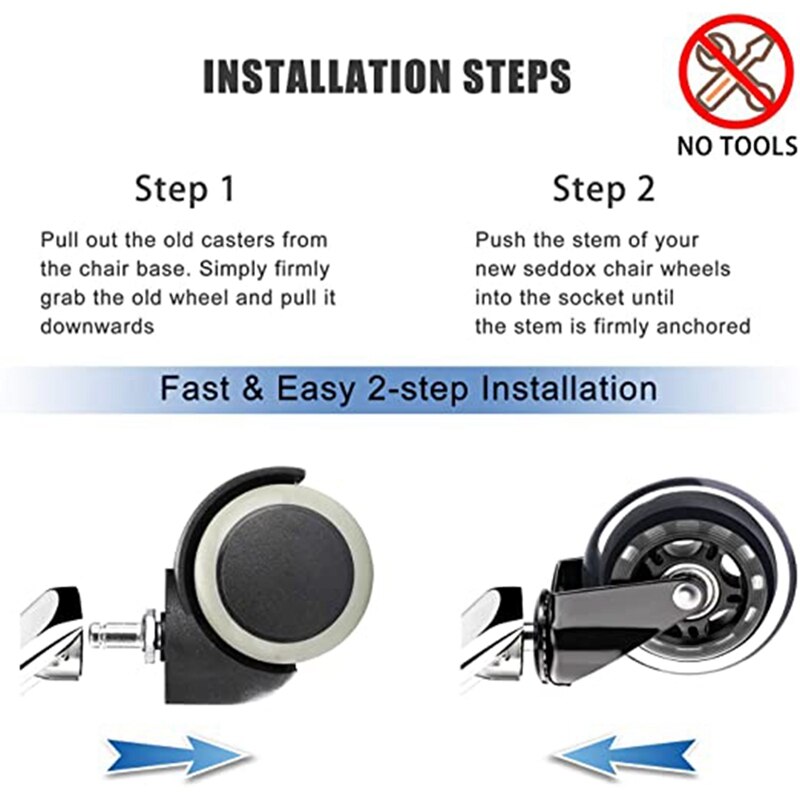 Office Chair Casters 5-Piece Set Replacement Rubber Chair Casters for Hardwood Floors and Carpets,Quietly-Universal Fit