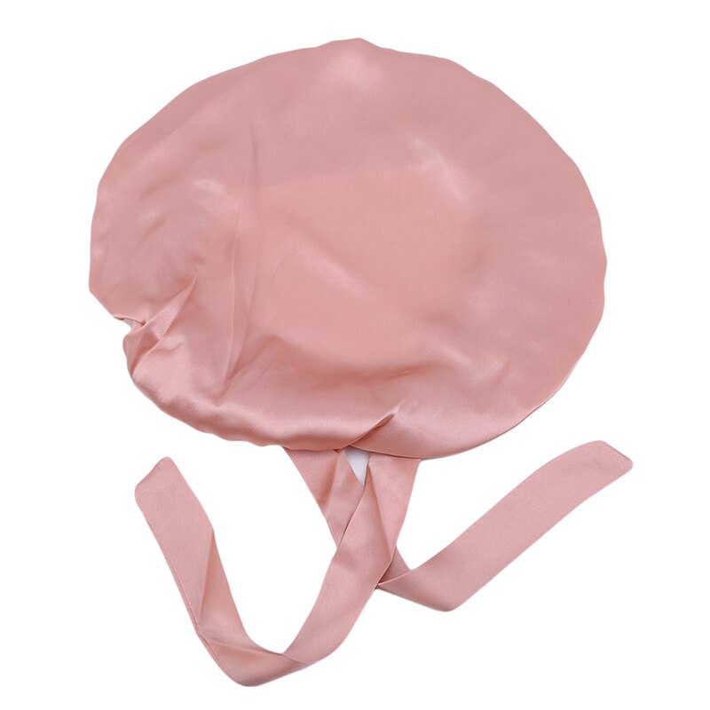 Motorhjelm hår styling hætte lang hårpleje kvinder nat søvn hat silke hoved wrap brusebad hætte hår styling værktøj solid enkel nathætte: Gummirød