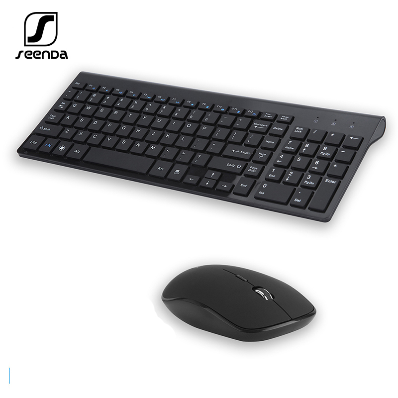 Seenda 2.4g trådløst lydløst tastatur musekam russisk/spansk tastatursæt i fuld størrelse til notebook bærbar stationær pc