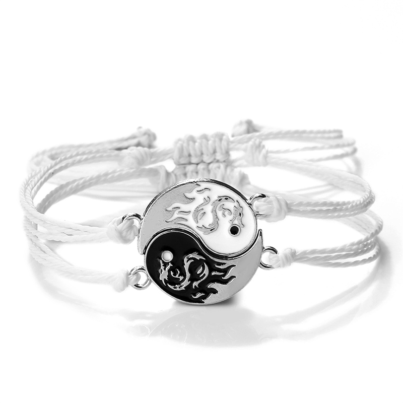 Draken Tai Chi Vlechtarmband Set - 2 Stuks - Yin Yang Koppel Armbanden: Antiek Brons Verguld
