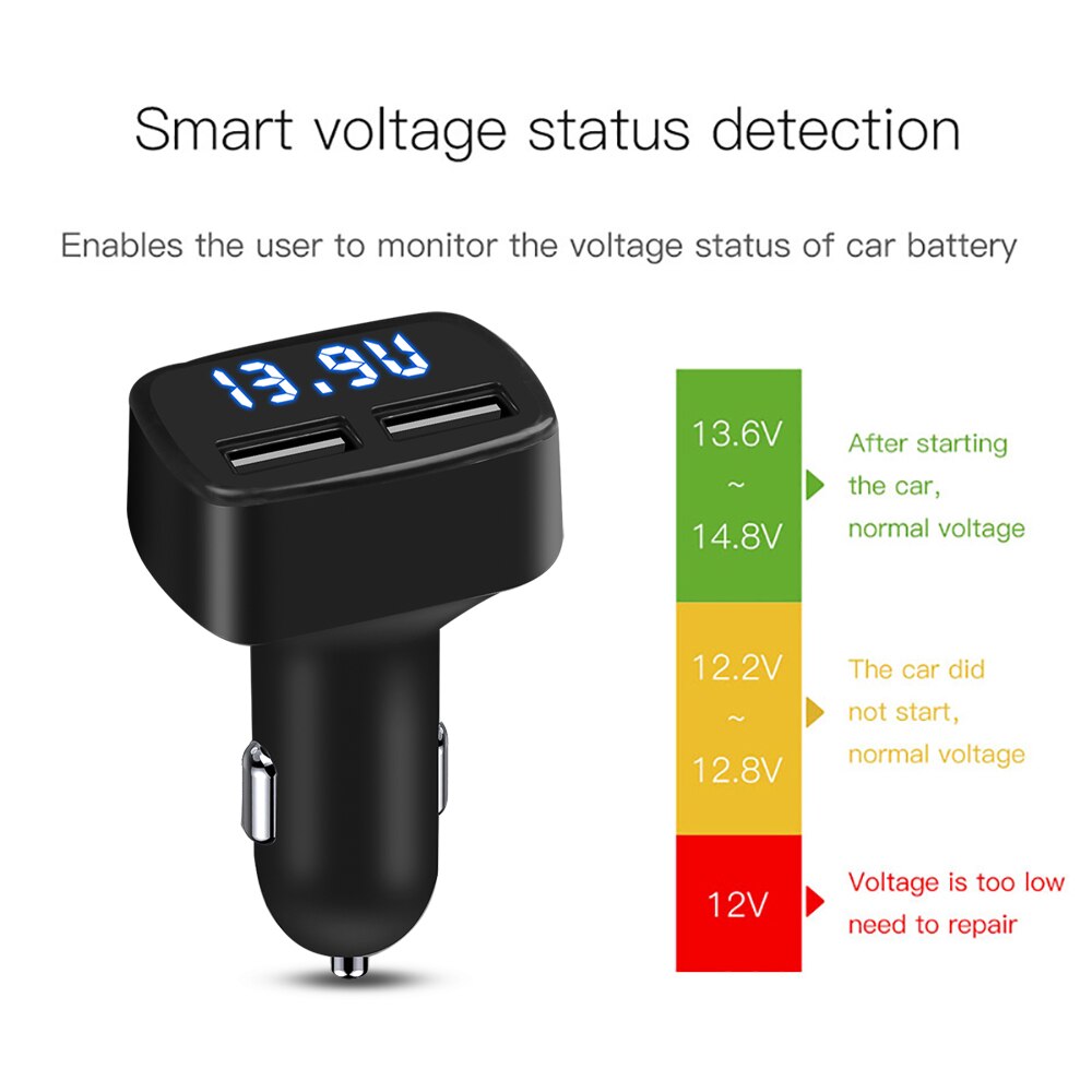 Universele 4 In 1 Dual Usb Dc 5V 3.1A Usb Autolader Adapter Met Spanning Temperatuur Digitale Blauw/rode Led Display Voor Iphone