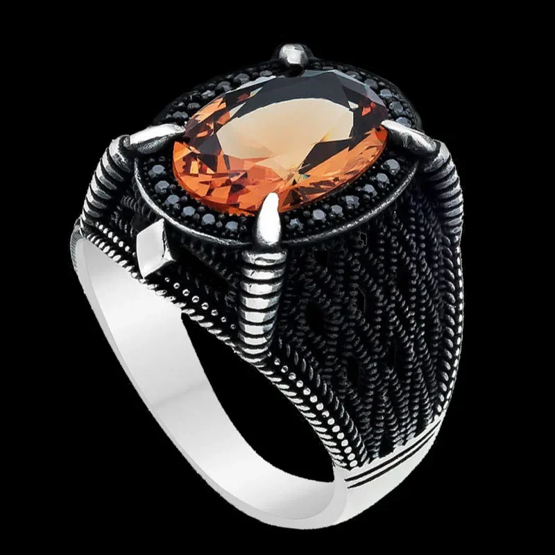 2023 Koperen Open Verstelbare Ringen Amber Edelsteen Persoonlijkheid Hoge Sieraden Turkije Mode Luxe Heren High-end Trouwringen: YELLOW