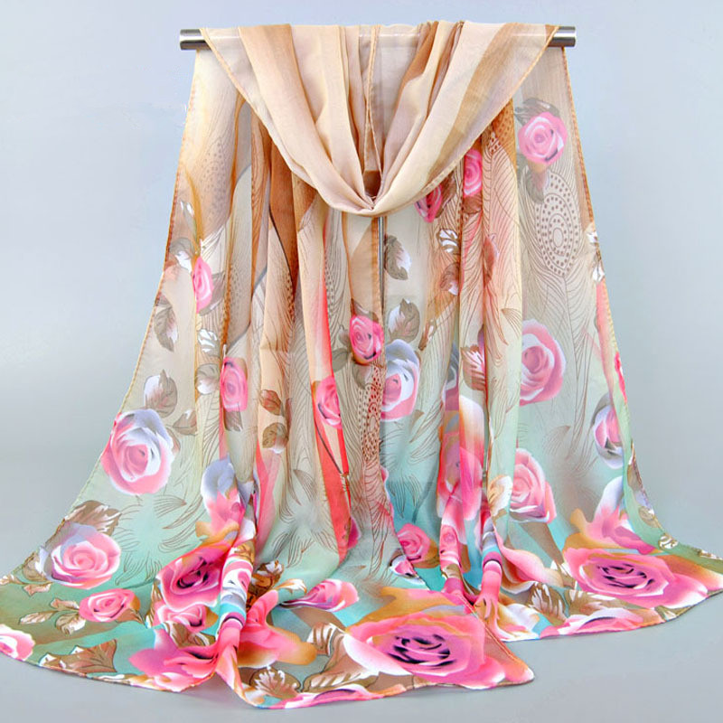 Uit india rose print chiffon polyester sjaals vrouw dunne sjaal tulband riem hijab mode arabische sjaals wrap: 5