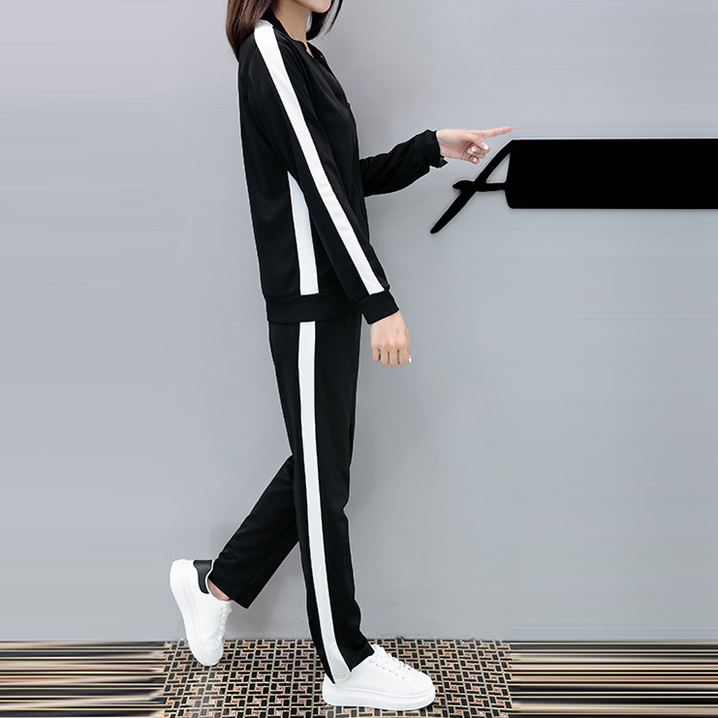 Traje casual de mujer ropa deportiva de manga larga dividida conjunto de 2 piezas pantalones largos traje de chándal Casual de mujer ropa deportiva # D