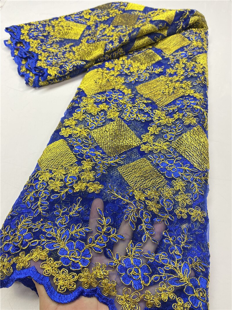 Royal Blue African Lace Fabric Lace Material Bridal French Nigerian Lace Fabrics For Wedding Sewing YA3677B-5: Picture 5