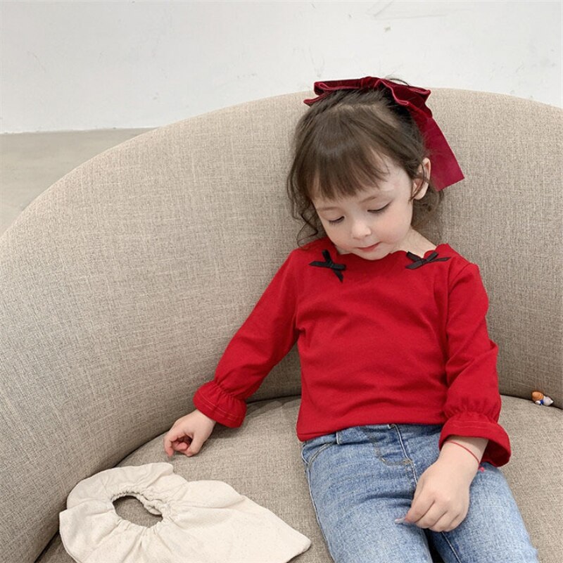 Lente herfst baby t-shirt lange mouwen tops kinderen meisjes lange mouwen t-shirt meisjes effen kleur onderkant shirt