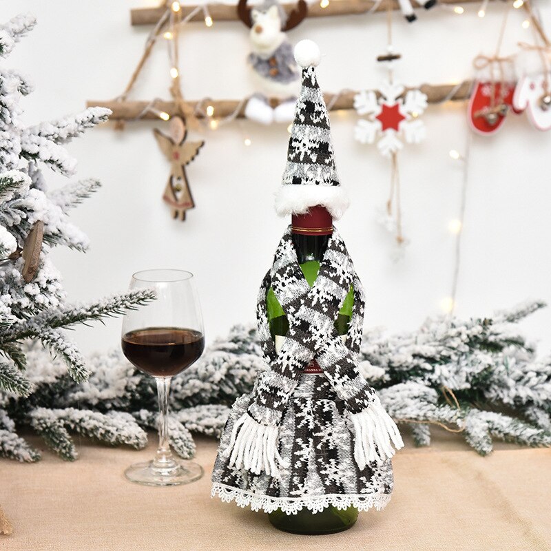 Christmas Wine Bottle Cover Merry Christmas Decor For Home Table Christmas Ornament Year Home Decro Wine Bottle Wrap: Black