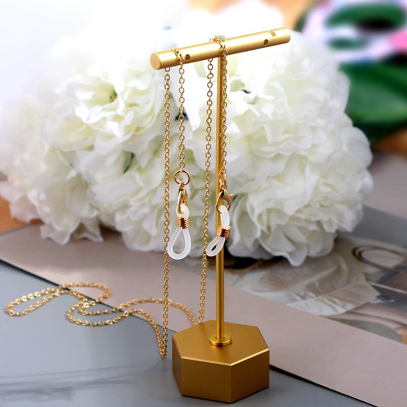 Collar de 70cm para mascarilla facial para mujer, cadena de Metal de Color dorado para gafas, cadenas en el cuello, soporte antideslizante, cuerda, accesorios de joyería: 017937GD