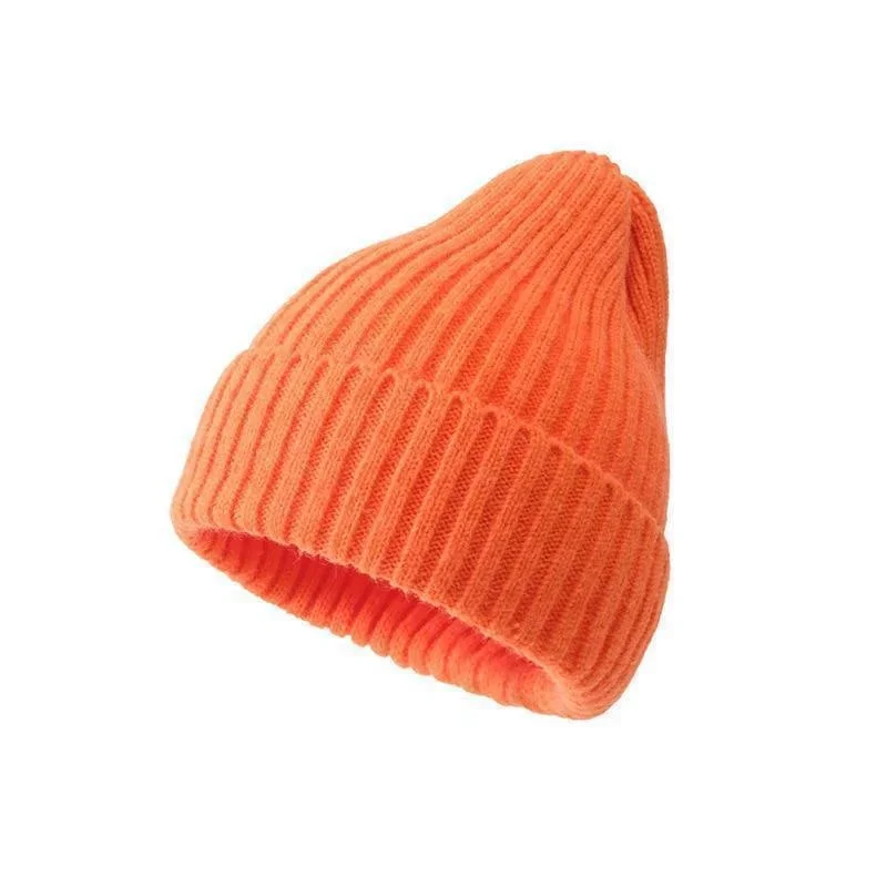 Gorro de invierno para mujeres, hombres, niños y niñas, gorro de ganchillo de Color sólido, gorros tejidos de otoño Unisex, gorros, accesorios salvajes: Naranja