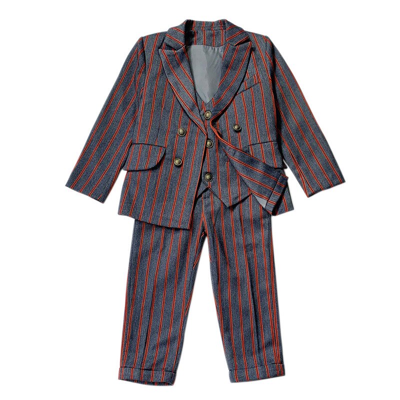 Pojkar formell kostym set barn randiga kavajväst byxor 3 st klädeset barn smoking för bröllopsfest prestanda kostym