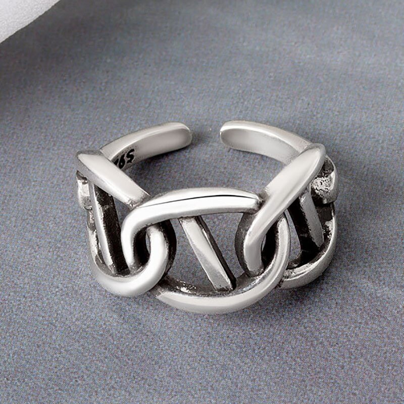 Foxanry 925 Sterling Silver Trendy Rings for Women Simple Hollow Geometric Handmade Party Jewelry