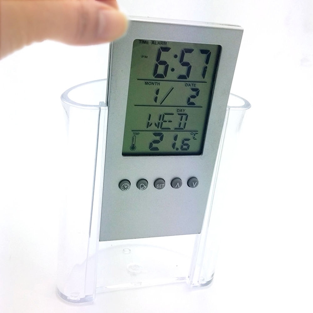 LCD Pen Holder desk organizer Alarm Clock Thermometer Calendar Pencil Pot Students Stationery Storagepen holder Ball Pens