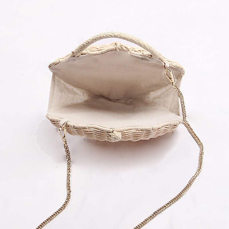 Jhd-schelpvormige ketting kleine koerierstas rotan geweven schouder draagbare strandvakantie stro tas