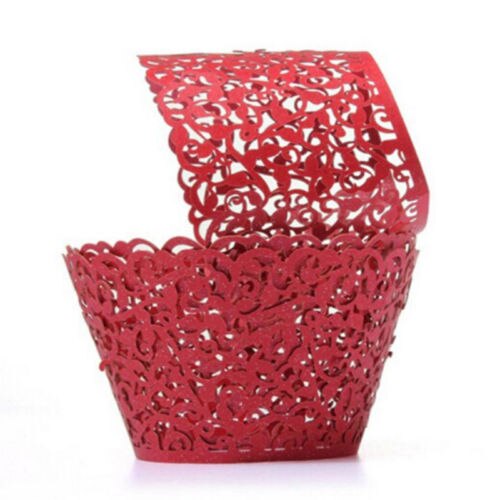 Envolturas de la Magdalena cepa filigrana de envoltorio de taza camisas decoración del banquete de boda 50 Uds: Rojo