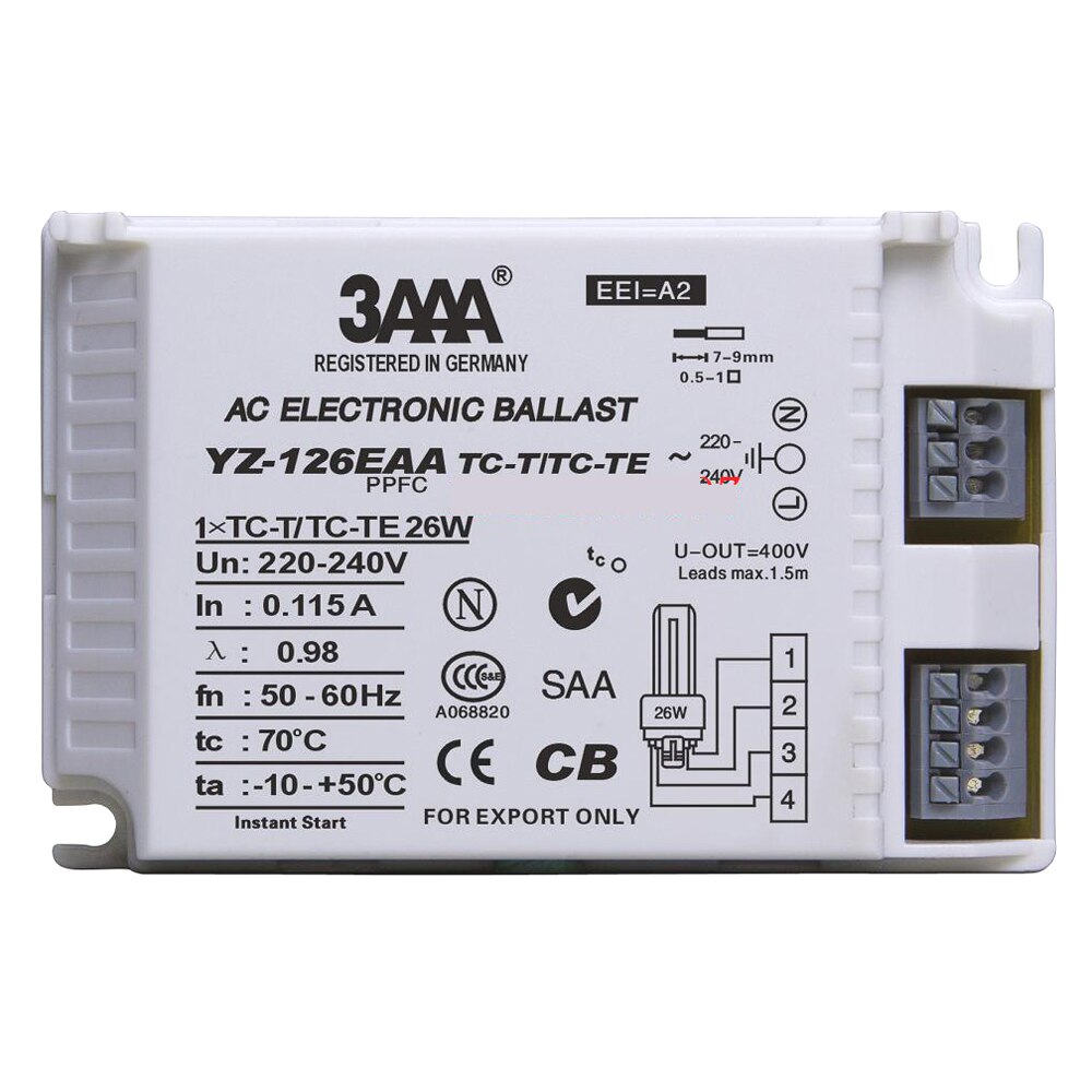 3 aaa yz -113 eaa yz -213 eaa tc-d /de 13w yz -126 eaa yz -226 eaa tc-t/tc -te 26w yz -132 eaa plc-t tc-te ac ppfc elektroniska förkopplingsdon: Yz -126 eaa