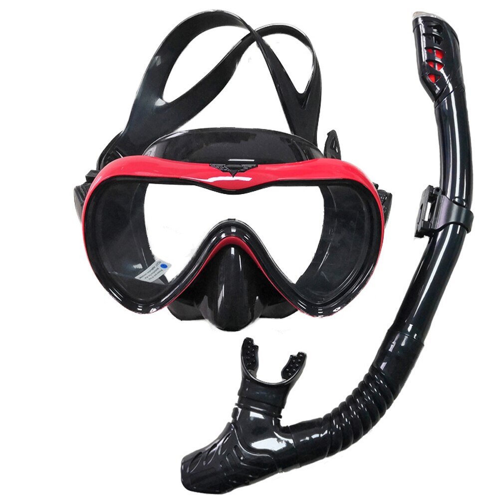Scuba Diving Mask Silicone Mask Snorkel Anti-fog Wide Vision Snorkel Full Breath Tube Underwater Swimming Goggles: Red Black