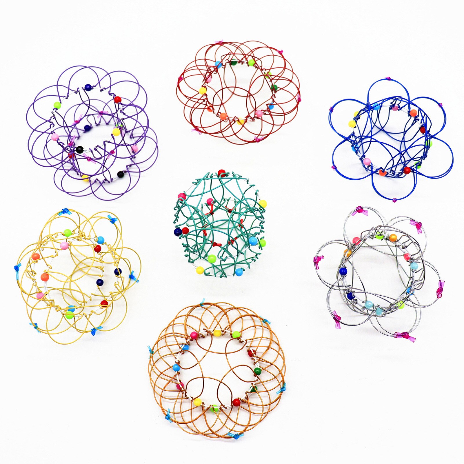 Multiple Changes Iron Hoop Ring Toy Small Iron Wire Circle Toy with Color Beads Hundred Flower Magic Iron Ring FEA889
