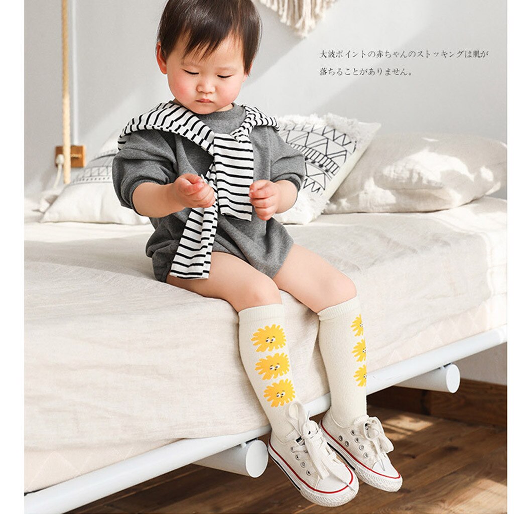 Knee High Socks Girls Cartoon Animals Stripe Antislip Socks Toddler Kids Boys Breathable Tube Booties Socks M6: WHITE