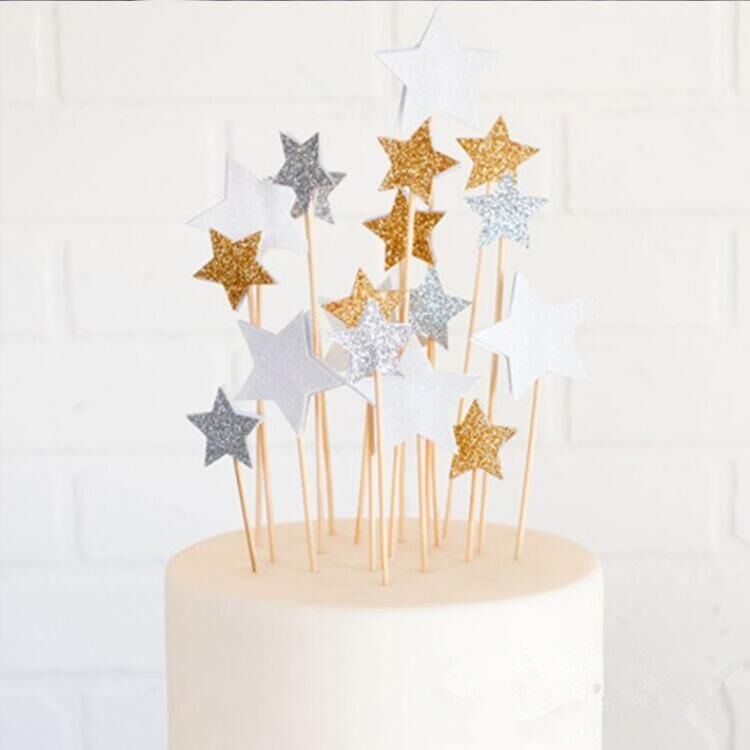 Mooie Ster Gouden Zilver Cake Topper Set voor Kids Decoratie Benodigdheden Baby Shower Partij Decoratie 6 stks/partij