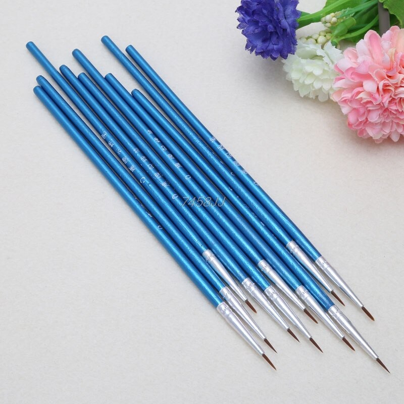 10pcs/set Nylon Hair Brush Hook Line Pen Artist Watercolor Acrylic Painting Oil Painting Brush Set ArtRamadan Festival: Blue
