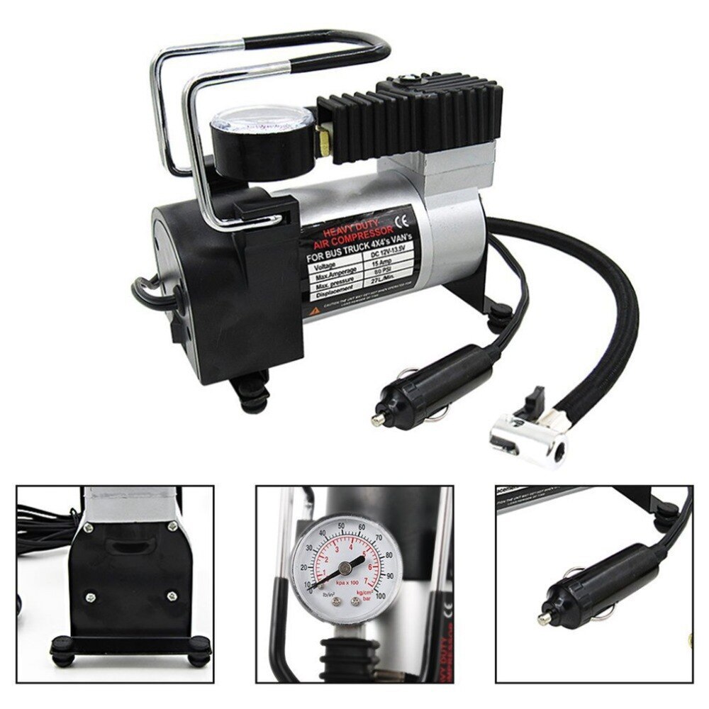 Portable 100PSI Super Flow DC 12V Metal Air Compressor Tyre Inflator Car Air Pump Vehicle Pump Electric Pressure Gauge