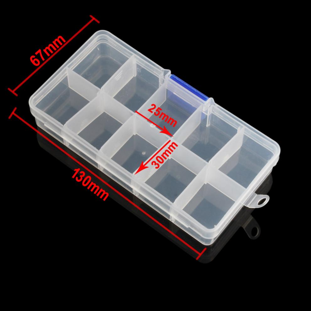 Organizador pequeño de 10 compartimentos de almacenamiento estuche para joyería de plástico transparente con divisores ajustables para pendientes artesanales, cuentas de fusibles para uñas