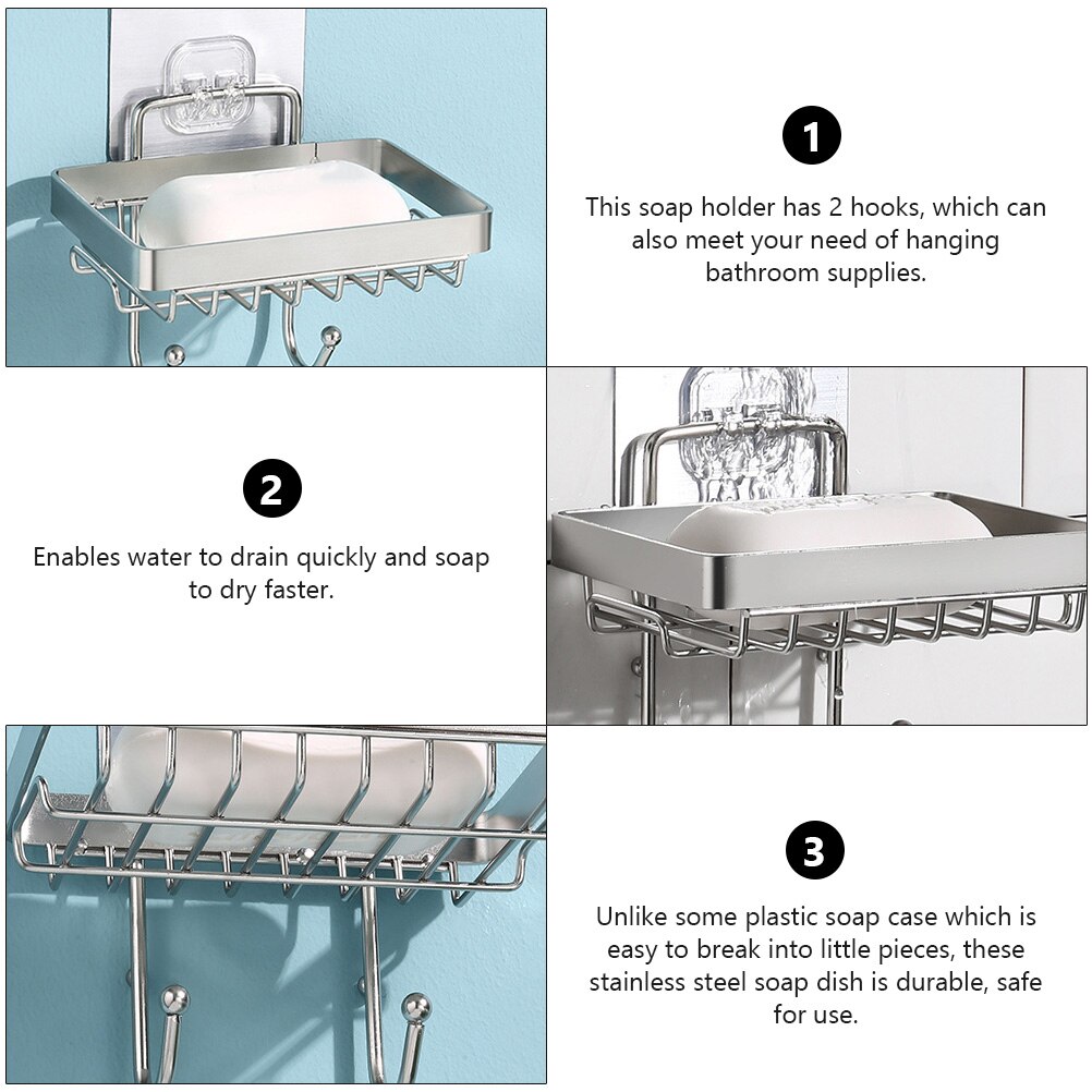 Jabonera de acero inoxidable, soporte de pared para jabón, ducha y baño