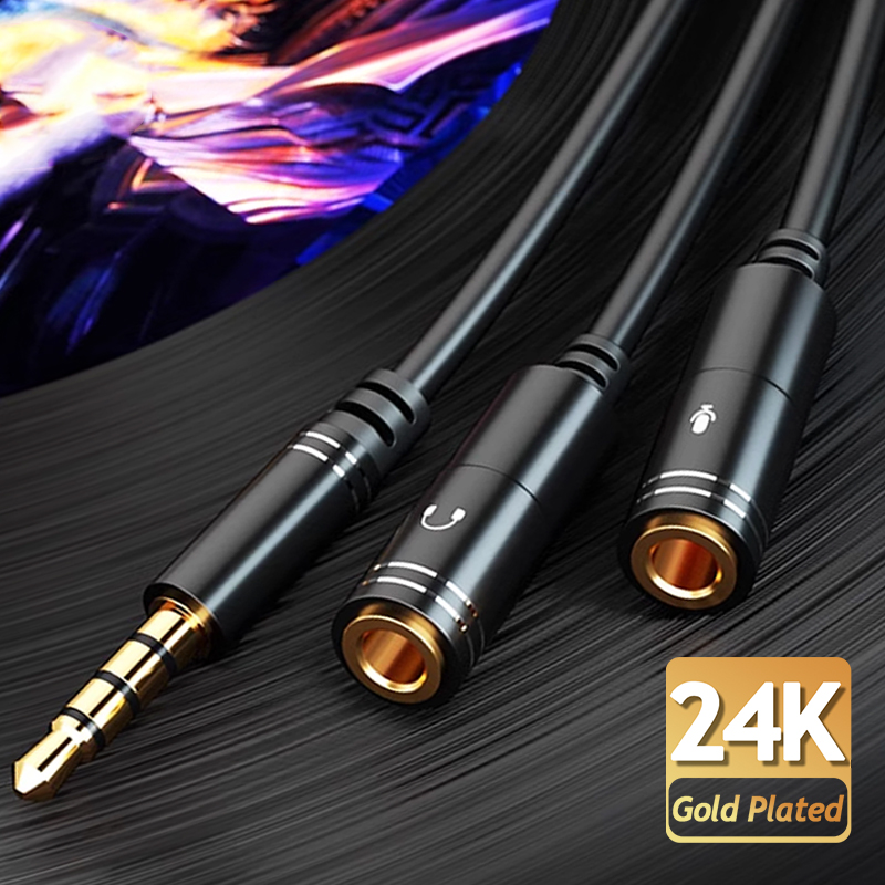 Headphone Splitter 0.3m 1ft 3.5mm 2 Female to 1 Male Mic and Audio Y Splitter TRRS Headset Adapter Cable Stereo