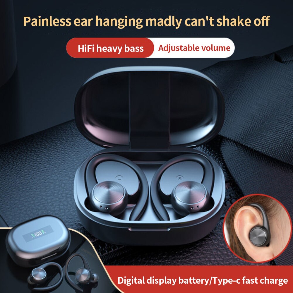 Auriculares inalámbricos R200/J92, audífonos con ganchos para las orejas impermeables IPX5, audífonos deportivos compatibles con Bluetooth, audífonos de música estéreo HiFi con micrófono
