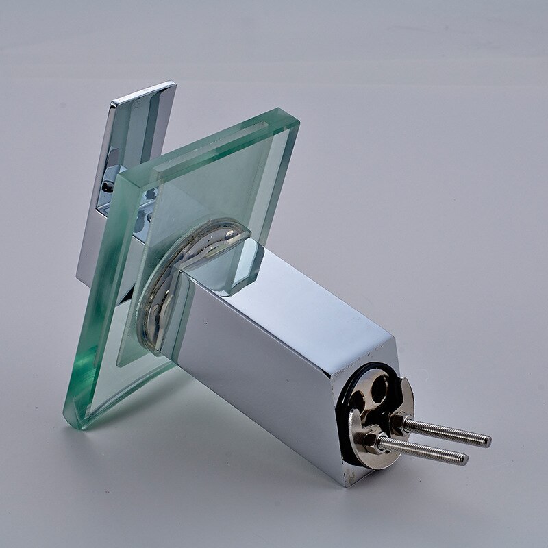 LED Basin Faucet Brass Waterfall Temperature Colors Change Bathroom Mixer Tap Deck Mounted Wash Sink Glass Taps