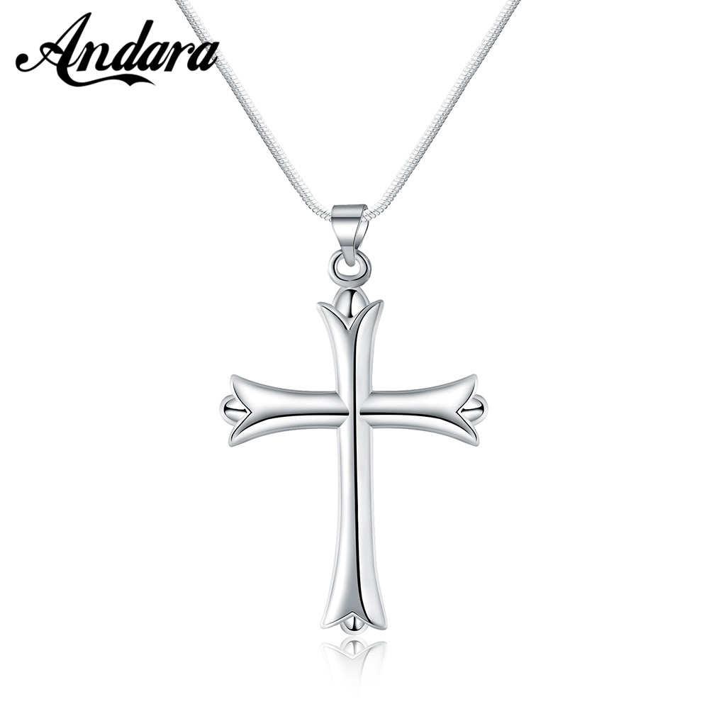 925 Sterling Silver Necklace Simple Cross Pendant Necklace Silver Chain For Women &amp; Men Jewelry