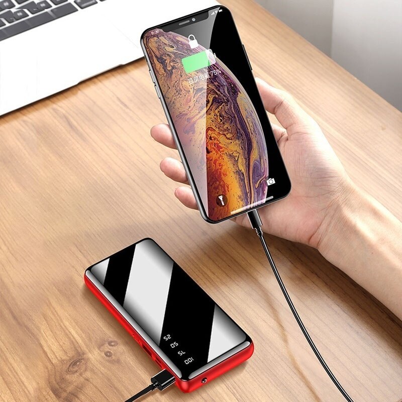 30000 mah banco de potência portátil grande capacidade espelho completo lcd display digital led iluminação ao ar livre carregador viagem telefone bateria