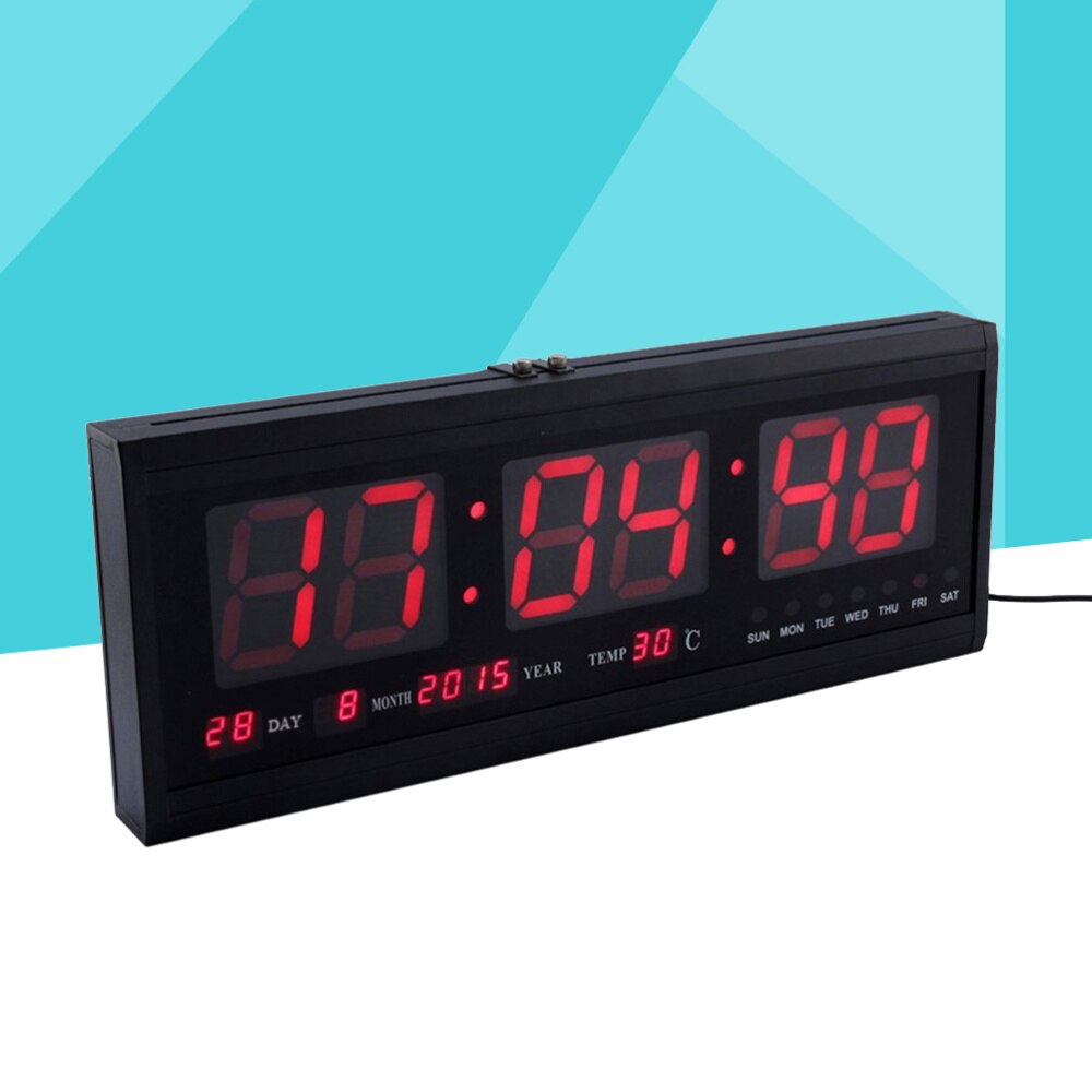 18.9'' Large LED Calendar Wall Clock with Date Indoor Temperature for Living Room Office Conference Room Bedroom (Red Word)