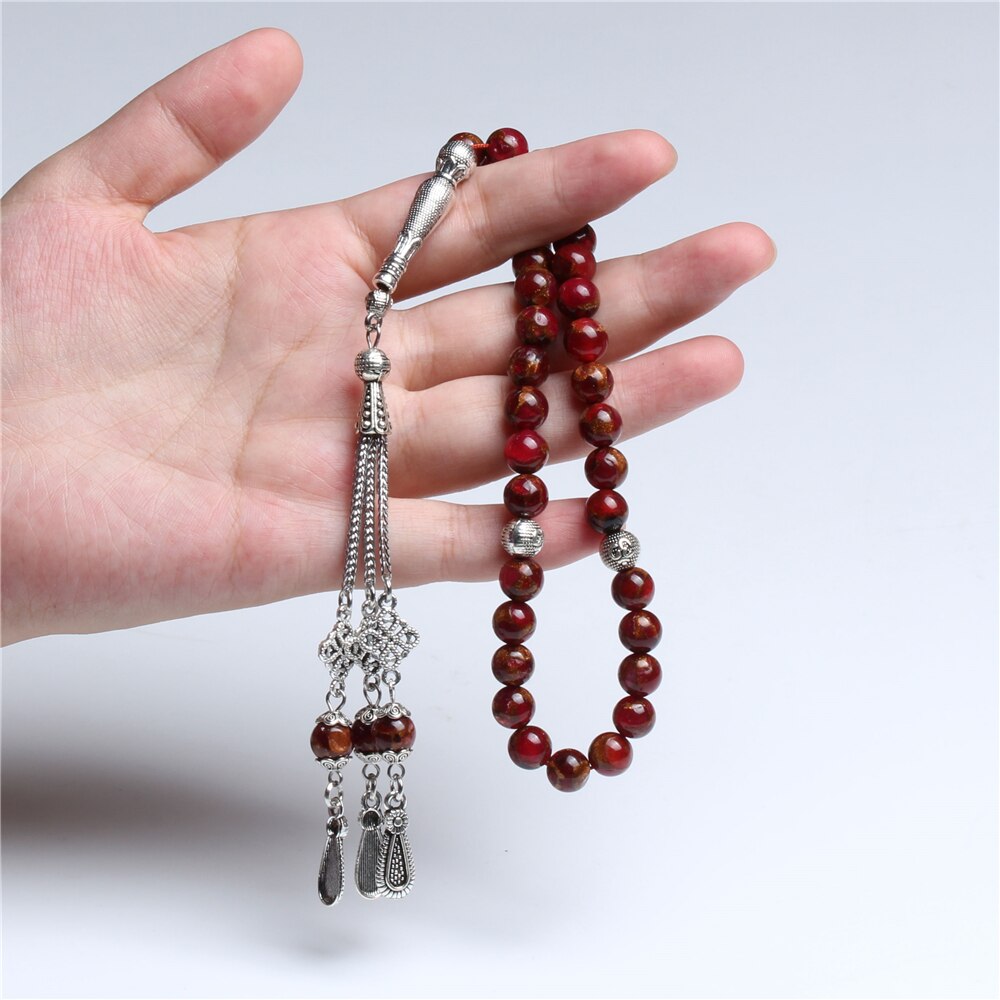 Di Vendita caldo Squisito E Raffinato 8 MILLIMETRI Rosso Naturale Oro Pietra 33 Islamico di Preghiera perline Tasbih