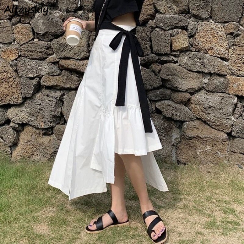 Faldas lisas para mujer, faldas asimétricas de estilo coreano, moderno y , temperamento , Ulzzang, Retro, para tiempo libre, universidad, Verano