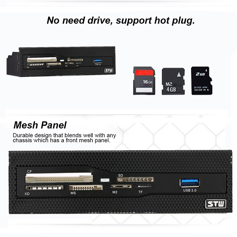 Lector de tarjetas interno USB 3,0, Panel frontal de PC, lector de tarjetas todo en 1 de 5,25 pulgadas, compatible con CF XD MS M2 TF SD