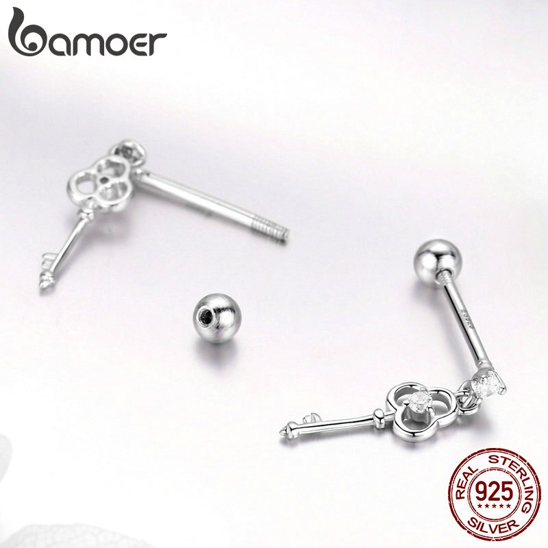 BAMOER exquisitos pendientes de tuerca pequeños con forma de corazón de plata de ley 100% para mujeres, boda, compromiso, de joyería de plata SCE539