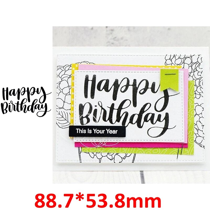 Layered Rectangle Frame Happy Birthday Wishes Thank You Special Fond Foil Plate For DIY Scrapbooking Paper Crafts 07: M82