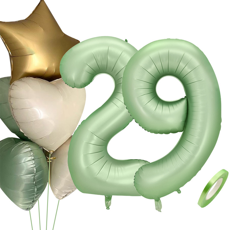 1SET 40inch Green Number Balloon With Star Heart Foil Balloons For 30 40 50 Adult Birthday Home Supplies Kids Party Decorations: Clear